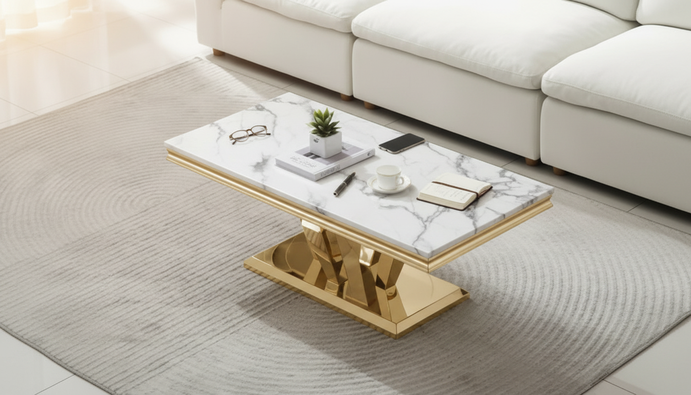 Faux Marble Coffee Table with Gold Diamond Base Style Guide