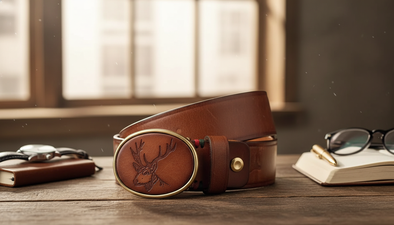 Genuine Leather Men’s Belt with Smooth Brass Buckle