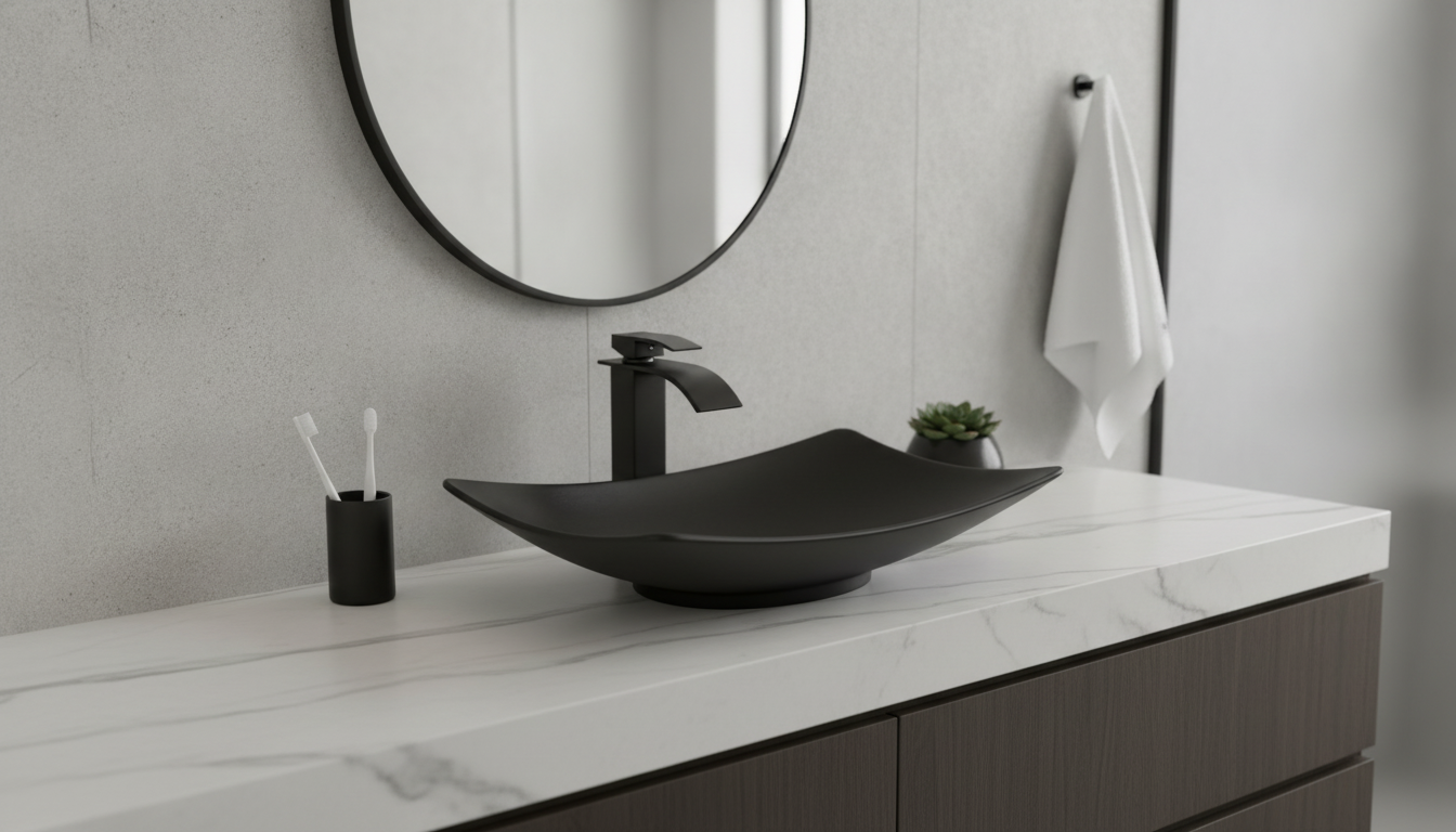 Matte Black Faucet + Resin Basin Set with Pop-Up Drain