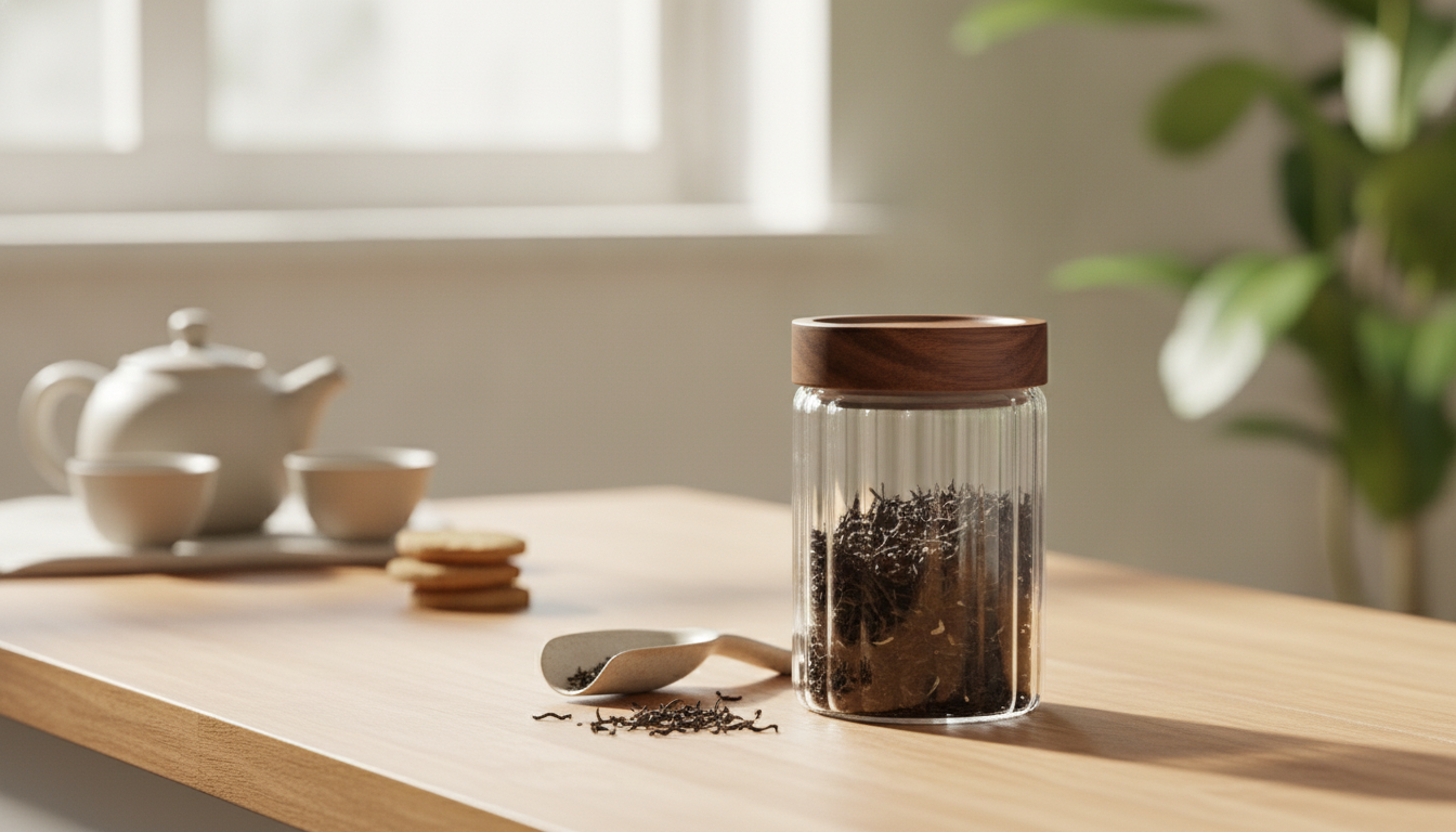 Striped Glass Tea Jar 250ml: Airtight Wooden Lid
