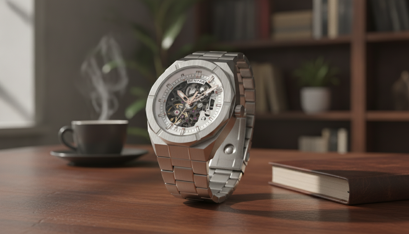 41mm Skeleton Automatic Watch in Stainless Steel (Men)