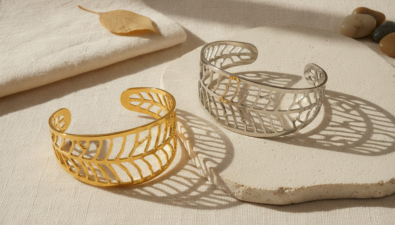 Hollow Leaf Cuff Bracelet in Stainless Steel (Gold/Silver)