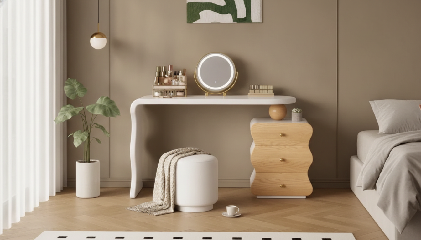 Modern Minimalist Vanity Desk Set: Mirror + Stool Guide