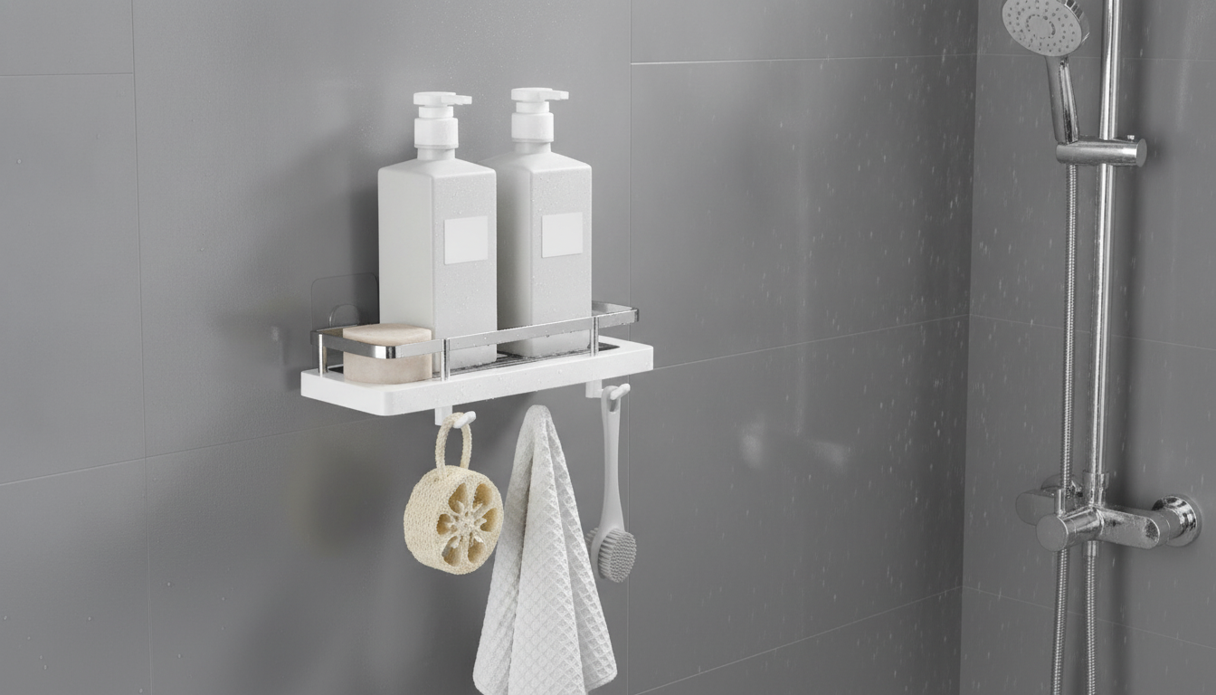 No-Drill Shower Rack: Wall-Mounted Storage for Bottles