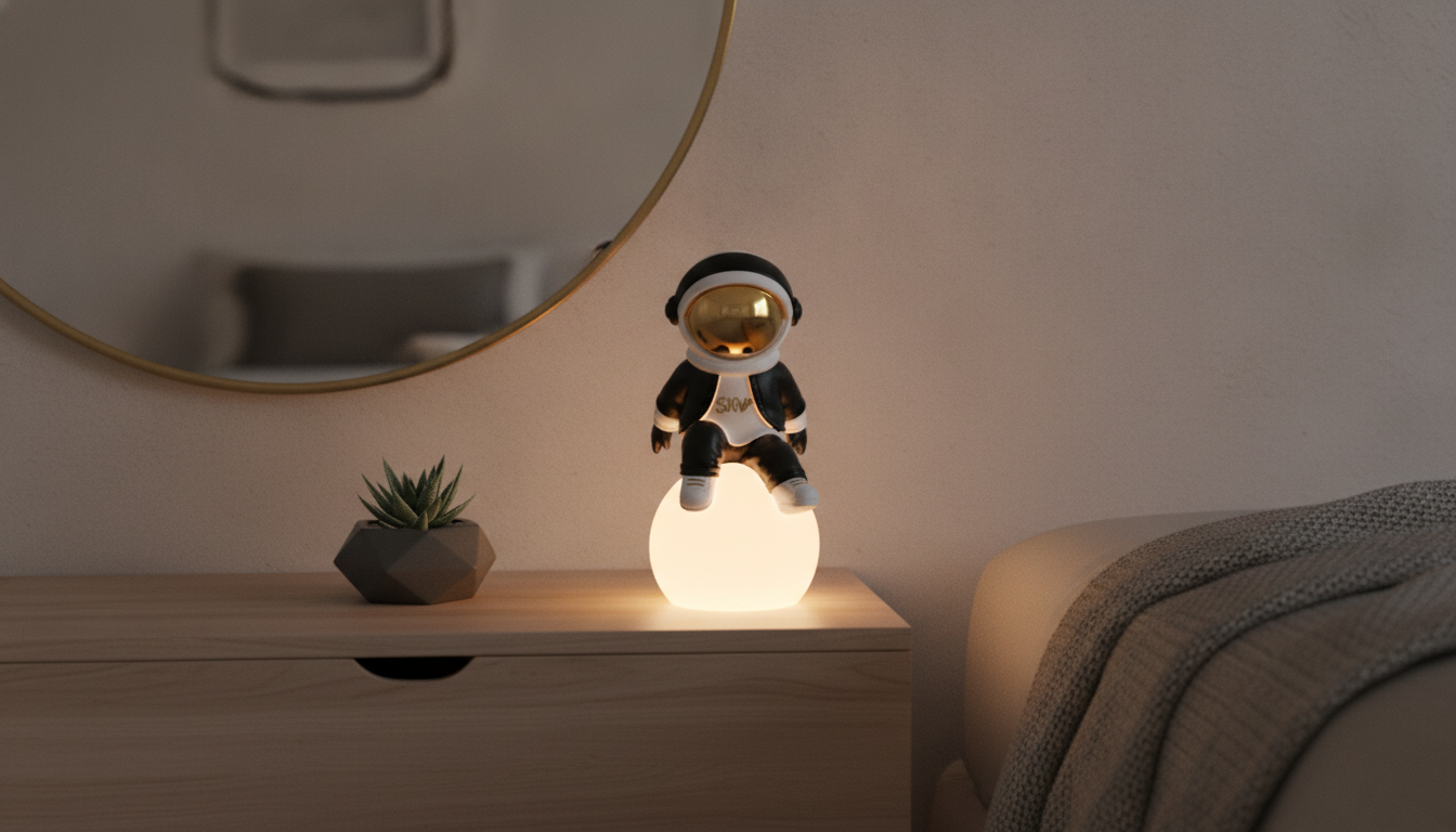 Nordic Astronaut Night Light: Sculptural Resin Glow