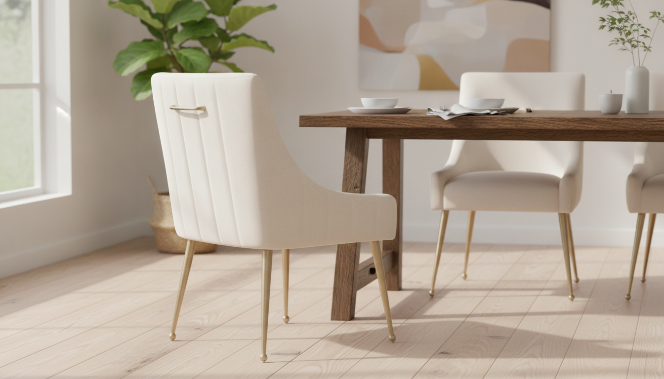 Velvet Dining Chair: Brushed Gold Legs & Steel Handle
