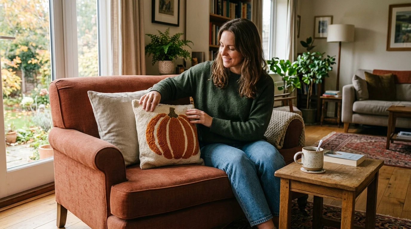 Style a Cozy Fall Corner with a Pumpkin Pillowcase