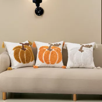 Cozy Velvet Pumpkin Tufted Pillow Cover With Tassels