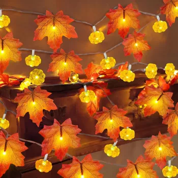 Cordless Fall Glow: Maple Leaf & Pumpkin LED Lights